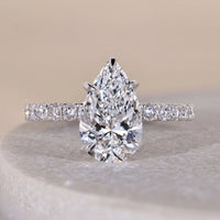 Unique Pave Style Pear Shaped Diamond Engagement Ring