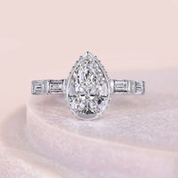 Hidden Halo Pear And Baguette Cut 5 Stone Diamond Ring