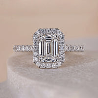 Halo Set Emerald Cut Diamond Engagement Ring Anniversary Gift For Her