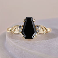 Bat Wing Black Coffin Cut Moissanite Vintage Engagement Ring