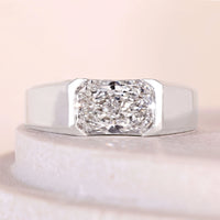 Radiant Cut Wedding Ring With Half Bezel Setting