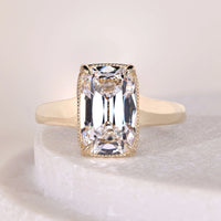 Old Mine Cut Elongated Cushion Diamond Ring With Hidden Stone Leaf