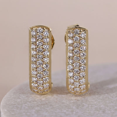 three row pave set huggie hoop diamond earrings

