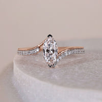 Two Tone Bezel Pave Style Marquise Cut Bypass Ring