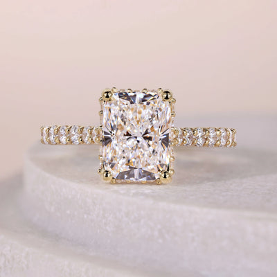 radiant cut engagement ring hidden halo setting
