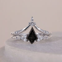 Salt & Pepper Kite Cut Ring With Tiara Round Brilliant Wedding Band