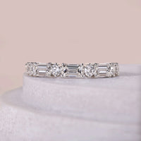 14K White Multi Shape Round And Emerald Cut Wedding Band