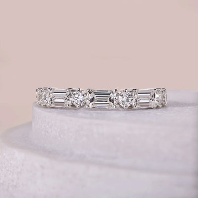 multi shape diamond wedding band white gold
