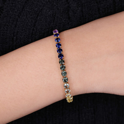 rainbow tennis bracelet round cut moissanite stones

