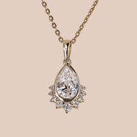 Half Halo With Bezel Set 14K Yellow Gold Teardrop Pendant
