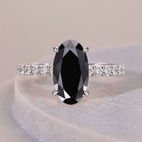 14k Moval Cut Black Moissanite ring With Prong And Pave Set