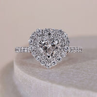 Two Tone Double Halo Heart Cut Engagement Ring