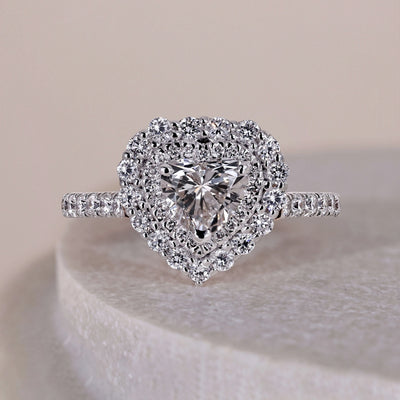 Two Tone Double Halo Heart Cut Engagement Ring