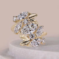 Cluster Leaf Style Marquise Cut Diamond Ring With Floral Design