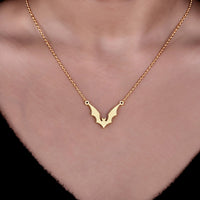 14K Yellow Gold Bat Wing Gothic Style Pendant Gift For Her