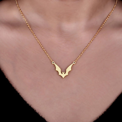 14K Yellow Gold Bat Wing Gothic Style Pendant Gift For Her
