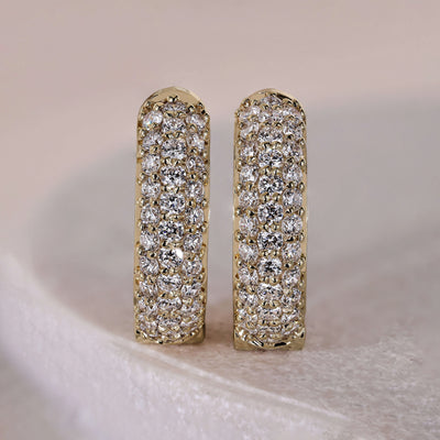 round cut diamond earrings yellow gold hoops
