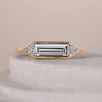Baguette And Trilliant Bezel Set Three Stone Engagement Ring For Her