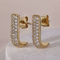 Round Shaped Three Row Pave Gold Diamond Earrings Hoops For Women