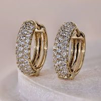 Multi-Row Round Diamond Hoop Earrings Gift For Her