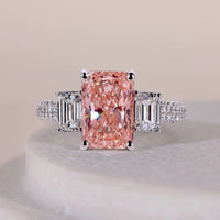 14K Radiant Pink Diamond Engagement Ring With 3 Row Pave
