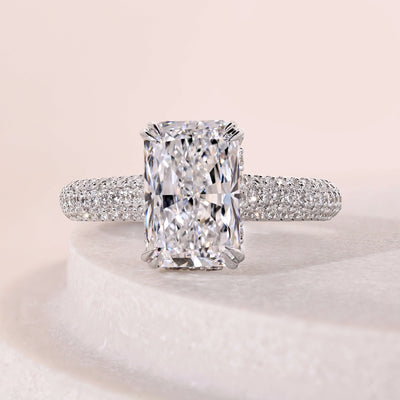 Three Row Pave Set Radiant Cut Diamond Ring Gift For Women