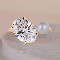 Pearl And Oval Diamond Toi Et Moi Engagement Ring