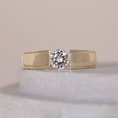 Cigar Round Cut Men's Wedding Tension Setting Ring