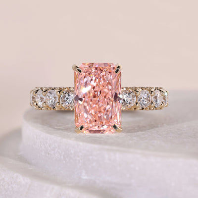 pink diamond engagement ring radiant cut design
