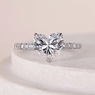 Heart Shape Diamond Engagement  Ring With Pave Band