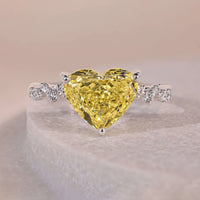 Zigzag Style Pave Heart Shaped Yellow Diamond Engagement Ring