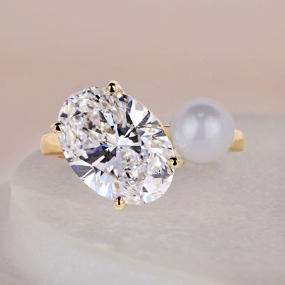 toi et moi engagement ring oval diamond pearl ring
