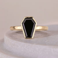 14K Yellow Gold Coffin Cut Bezel Set Engagement Ring