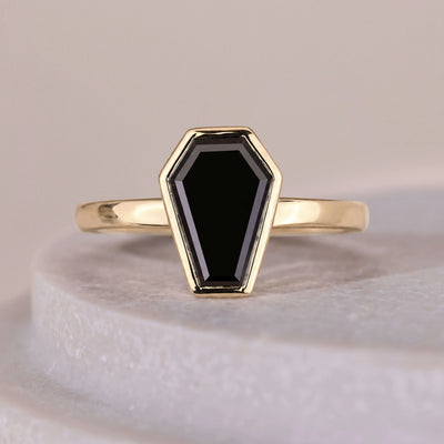 bezel set coffin cut moissanite engagement ring