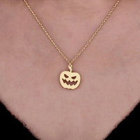 14K Yellow Gold Minimalist Pumpkin Jack O Lantern Pendant