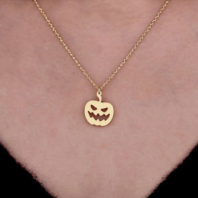 14K Yellow Gold Minimalist Pumpkin Jack O Lantern Pendant
