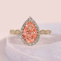 14k Pear Cut Pink Diamond Ring With Marquise Cut Outline
