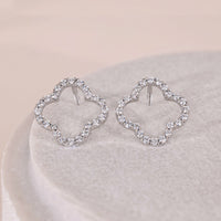 Round Cut 4 Leaf Clover Earrings With Full Pave Lining Stud