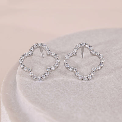 4 leaf clover earrings white gold diamond studs
