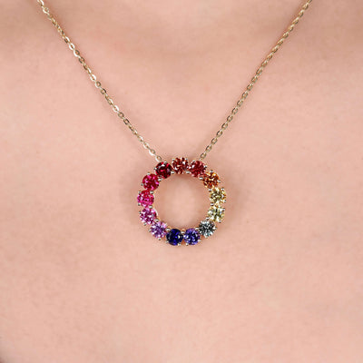 rainbow circle pendant necklace moissanite stones
