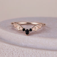 Pear Cut Bar Wing Curved Wedding Band With Round Side Stone
