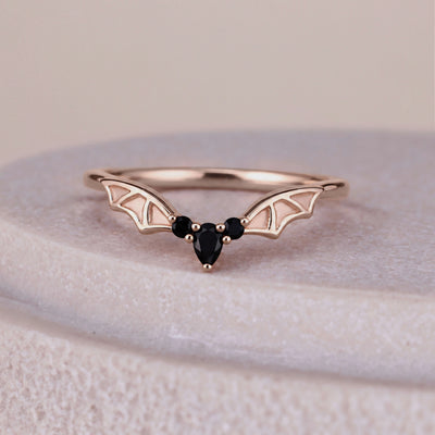 Pear Cut Bar Wing Curved Wedding Band With Round Side Stone
