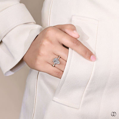 yellow gold ring pear cut pave diamond ring
