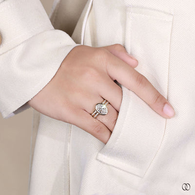 pave engagement ring shared prong wedding band

