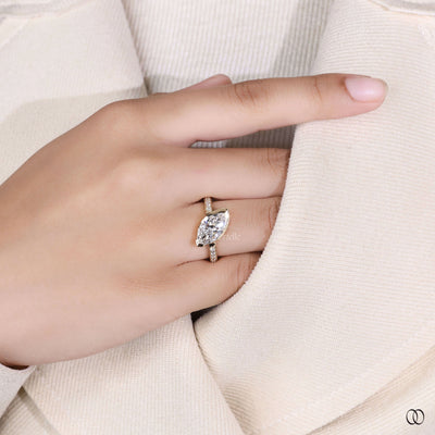 pave diamond ring marquise cut yellow gold ring
