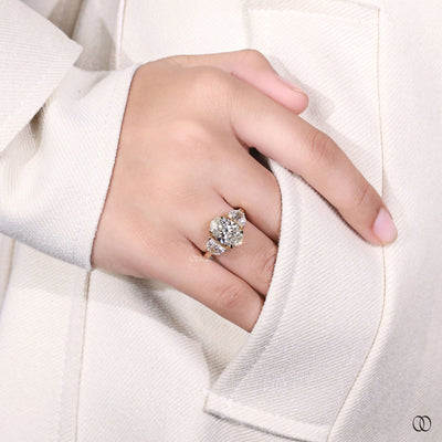 oval diamond ring half moon side stone gold ring
