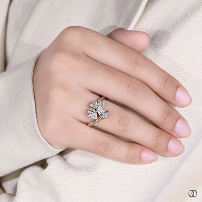 three stone diamond ring bypass setting gold ring
