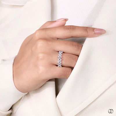 lab grown marquise diamond eternity band with round accents
