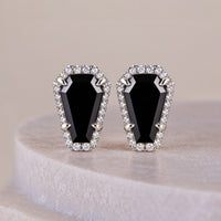 14K Gold Stud Set Coffin Cut Moissanite Halo Earrings