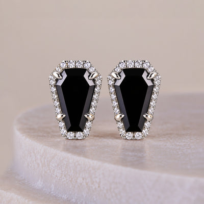 Halo earrings with coffin cut diamonds
